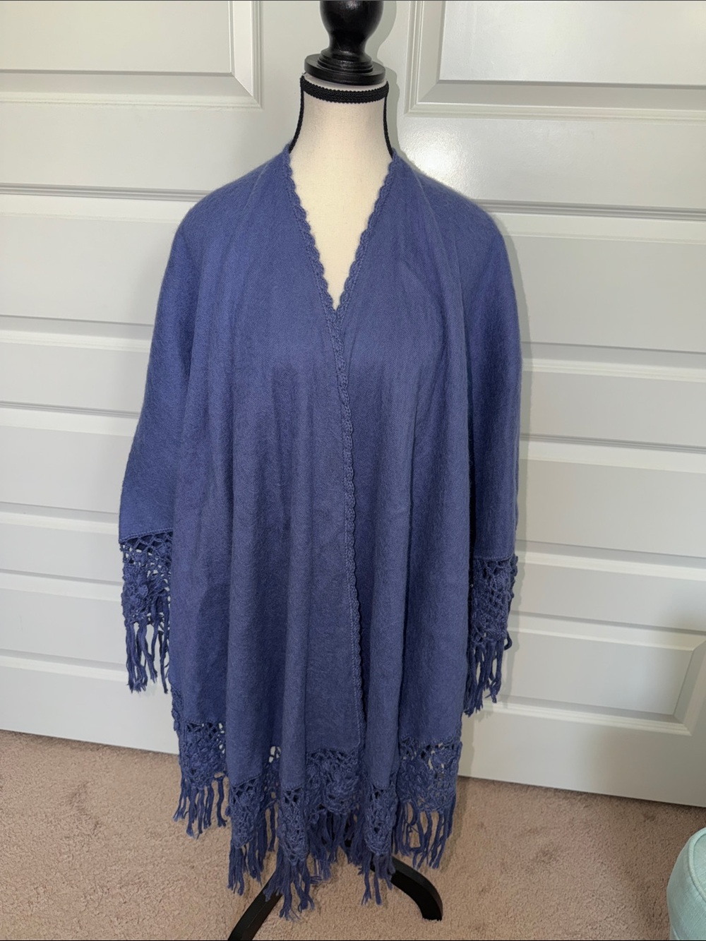 Lavender Fringe Open-Front Women's Sweater Shawl 100% Alpaca Wool